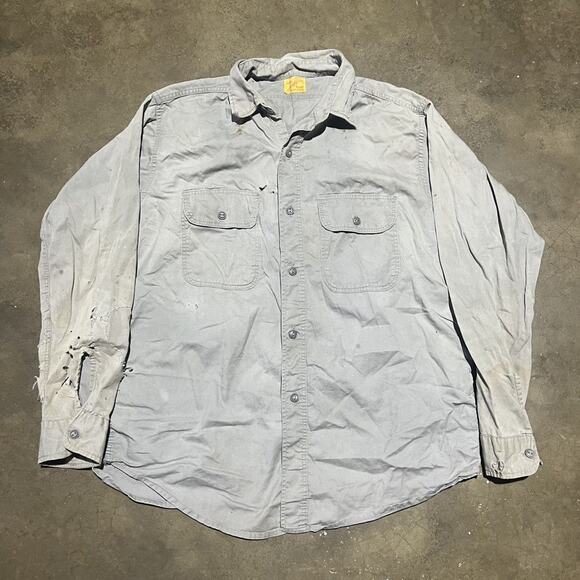 Vintage 50s Red Ram Grey Canvas Distressed Workwear Shirt - Picture 1 of 5